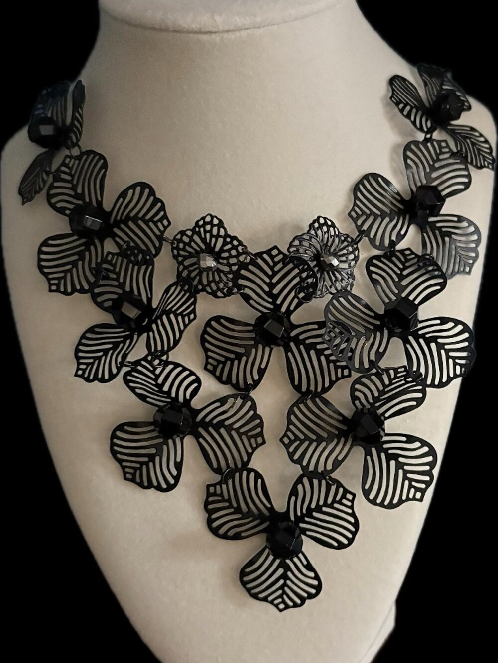 Black Floral Statement Necklace